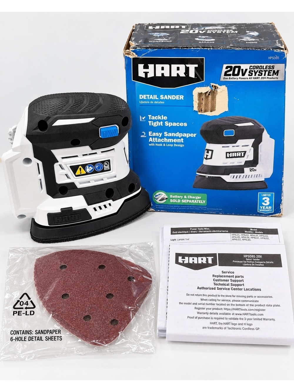 HART 20V Cordless Detail Sander with 60 and 240 Grit Sandpaper Sheets